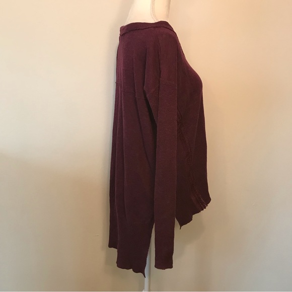 Free People Purple Maroon Sweater Lace Ruffles Oversized High Low Size Small - Picture 5 of 9